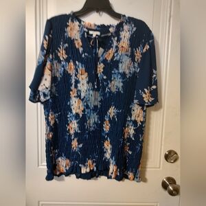 Maurices Navy and Orange Floral Blouse